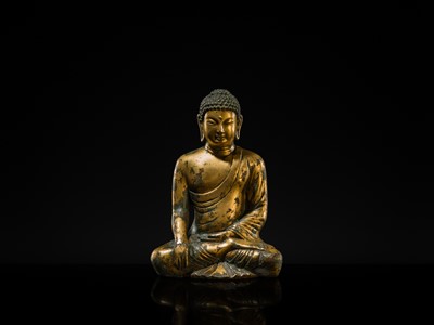 Lot 116 - A GILT-BRONZE FIGURE OF BUDDHA SHAKYAMUNI, UNIFIED SILLA PERIOD (668-935 AD), CIRCA LATE 9TH - EARLY 10TH CENTURY