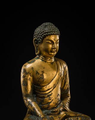 Lot 116 - A GILT-BRONZE FIGURE OF BUDDHA SHAKYAMUNI, UNIFIED SILLA PERIOD (668-935 AD), CIRCA LATE 9TH - EARLY 10TH CENTURY