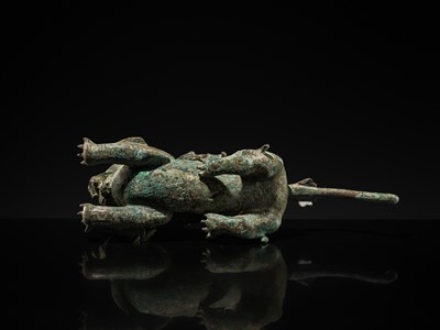 Lot 44 - A RARE AND IMPORTANT BRONZE FIGURE OF A BIXIE, HAN DYNASTY