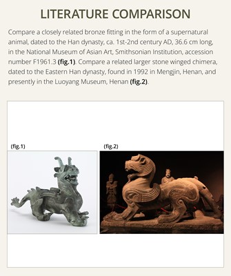 Lot 44 - A RARE AND IMPORTANT BRONZE FIGURE OF A BIXIE, HAN DYNASTY