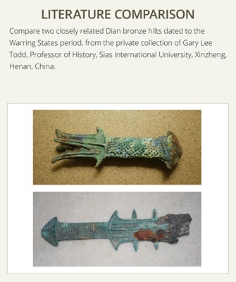 Lot 193 - A BRONZE DAGGER HILT, DIAN KINGDOM, WARRING STATES-WESTERN HAN