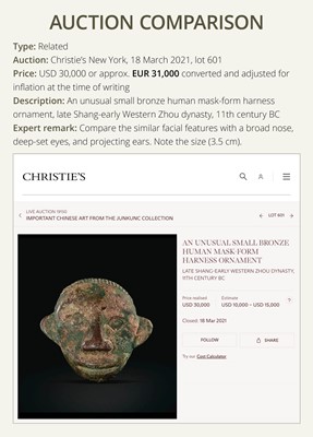 Lot 190 - A RARE BRONZE ‘COURTIER’ AXE-HEAD, WESTERN ZHOU DYNASTY