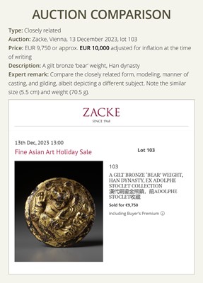Lot 197 - A GILT-BRONZE TIGER-FORM ORNAMENT, HAN DYNASTY