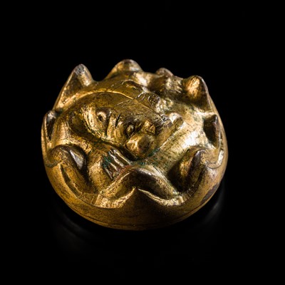 Lot 197 - A GILT-BRONZE TIGER-FORM ORNAMENT, HAN DYNASTY