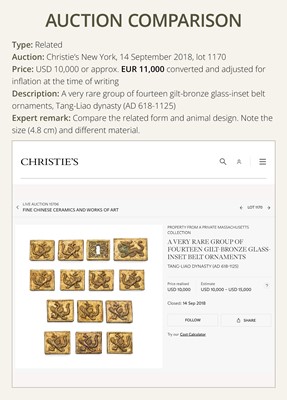 Lot 49 - A SET OF TEN GILT AND SILVERED COPPER REPOUSSÉ BELT PLAQUES, TANG TO LIAO DYNASTY