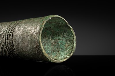 Lot 189 - A BRONZE CHARIOT-AXLE TUBULAR CAP FITTING, WESTERN ZHOU DYNASTY