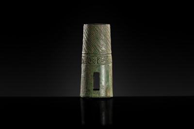Lot 189 - A BRONZE CHARIOT-AXLE TUBULAR CAP FITTING, WESTERN ZHOU DYNASTY