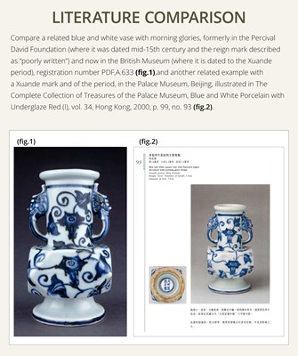Lot 14 - A RARE BLUE AND WHITE ‘MORNING GLORY’ FACETED VASE, MING DYNASTY (1368-1644)