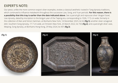Lot 103 - A SILVER-REPOUSSÉ ‘FOUR SYMBOLS’ TRAY, SI XIANG, CHINA, 18TH-19TH CENTURY OR EARLIER