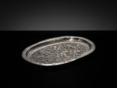 Lot 103 - A SILVER-REPOUSSÉ ‘FOUR SYMBOLS’ TRAY, SI XIANG, CHINA, 18TH-19TH CENTURY OR EARLIER