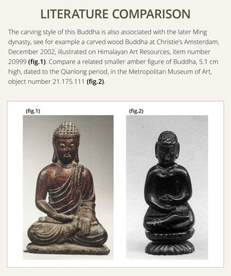 Lot 102 - A RARE AMBER FIGURE OF BUDDHA SHAKYAMUNI, EARLY QING DYNASTY