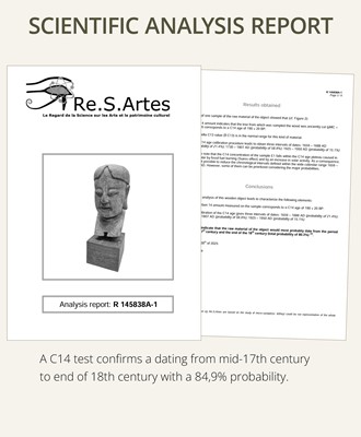 Lot 105 - A CARVED WOOD HEAD OF A BUDDHIST DISCIPLE, LATE MING TO EARLY QING DYNASTY