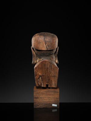 Lot 105 - A CARVED WOOD HEAD OF A BUDDHIST DISCIPLE, LATE MING TO EARLY QING DYNASTY