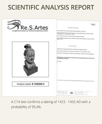 Lot 106 - A POLYCHROME AND CARVED WOOD BUST OF A BODHISATTVA, 1423 - 1455