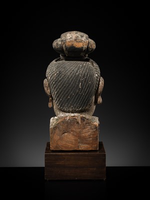 Lot 106 - A POLYCHROME AND CARVED WOOD BUST OF A BODHISATTVA, 1423 - 1455