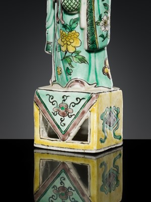 Lot 181 - A FAMILLE VERTE BISCUIT FIGURE OF LAN CAIHE, 18TH-19TH CENTURY