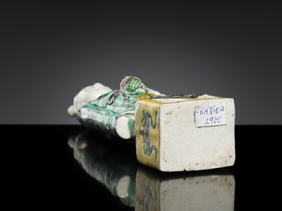 Lot 181 - A FAMILLE VERTE BISCUIT FIGURE OF LAN CAIHE, 18TH-19TH CENTURY