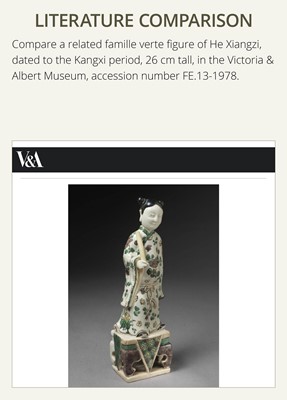 Lot 181 - A FAMILLE VERTE BISCUIT FIGURE OF LAN CAIHE, 18TH-19TH CENTURY