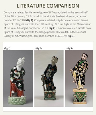 Lot 182 - A SMALL FAMILLE NOIRE BISCUIT FIGURE OF LI TIEGUAI, 18TH-19TH CENTURY