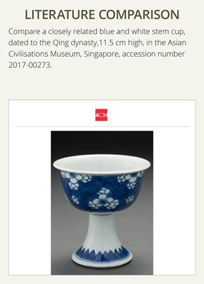 Lot 180 - A BLUE AND WHITE ‘ICE-CRACK AND PRUNUS’ STEM CUP, QING DYNASTY