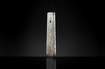 Lot 64 - A BLACK AND WHITE ‘STRIPED’ MARBLE AXE, YUE, LATE NEOLITHIC PERIOD-EARLY BRONZE AGE
