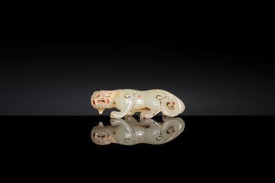 Lot 100 - A SMALL PALE CELADON JADE FIGURE OF A CHILONG, 17TH CENTURY OR EARLIER