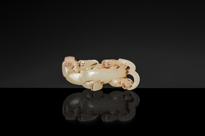 Lot 100 - A SMALL PALE CELADON JADE FIGURE OF A CHILONG, 17TH CENTURY OR EARLIER