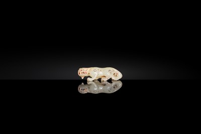 Lot 100 - A SMALL PALE CELADON JADE FIGURE OF A CHILONG, 17TH CENTURY OR EARLIER