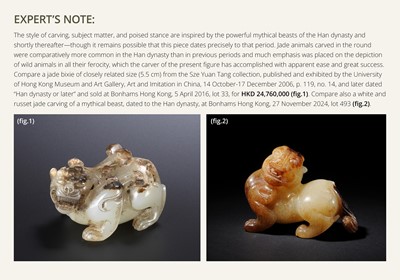 Lot 100 - A SMALL PALE CELADON JADE FIGURE OF A CHILONG, 17TH CENTURY OR EARLIER