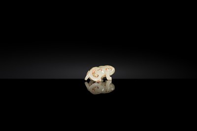 Lot 100 - A SMALL PALE CELADON JADE FIGURE OF A CHILONG, 17TH CENTURY OR EARLIER