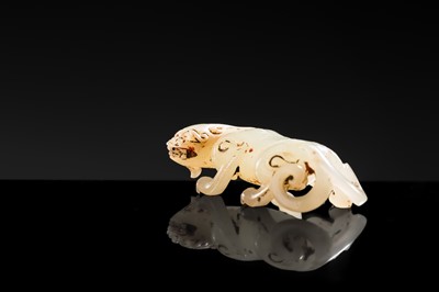 Lot 100 - A SMALL PALE CELADON JADE FIGURE OF A CHILONG, 17TH CENTURY OR EARLIER