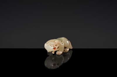 Lot 100 - A SMALL PALE CELADON JADE FIGURE OF A CHILONG, 17TH CENTURY OR EARLIER