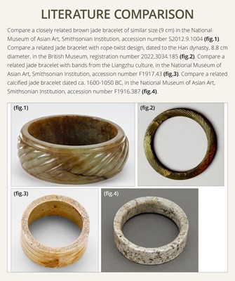 Lot 95 - A YELLOW AND RUSSET JADE ‘ROPE-TWIST’ BANGLE, HAN DYNASTY OR EARLIER