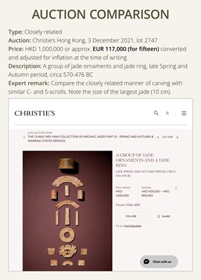 Lot 87 - A SET OF TWELVE WHITE AND RUSSET JADE ORNAMENTS, EASTERN ZHOU DYNASTY