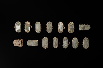 Lot 51 - A SET OF FIFTEEN WHITE JADE AND GILT-BRONZE HARNESS ELEMENTS, LIAO DYNASTY