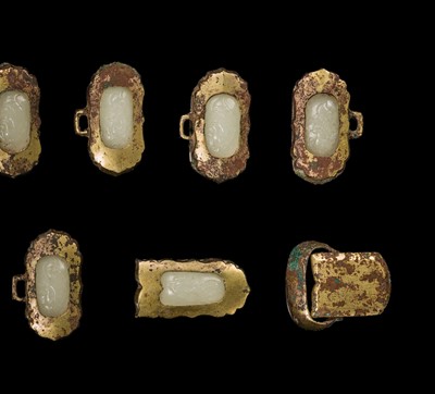 Lot 51 - A SET OF FIFTEEN WHITE JADE AND GILT-BRONZE HARNESS ELEMENTS, LIAO DYNASTY