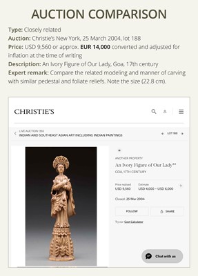 Lot 123 - AN INDO-PORTUGUESE IVORY FIGURE OF OUR LADY OF THE IMMACULATE CONCEPTION, GOA, LATE 17TH CENTURY