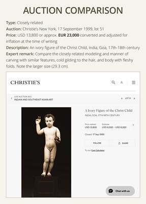 Lot 124 - AN INDO-PORTUGUESE IVORY FIGURE OF THE INFANT CHRIST, GOA, SECOND HALF OF THE 17TH CENTURY