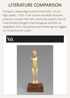 Lot 124 - AN INDO-PORTUGUESE IVORY FIGURE OF THE INFANT CHRIST, GOA, SECOND HALF OF THE 17TH CENTURY