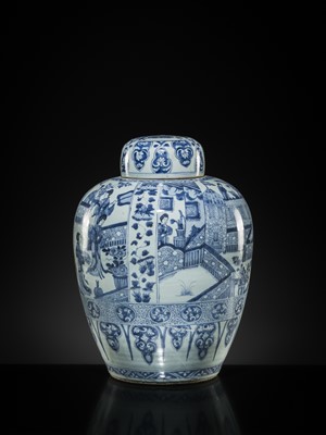 Lot 26 - A LARGE BLUE AND WHITE ‘LADIES’ JAR AND COVER, KANGXI PERIOD