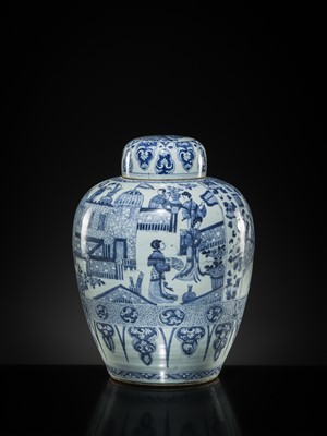 Lot 26 - A LARGE BLUE AND WHITE ‘LADIES’ JAR AND COVER, KANGXI PERIOD