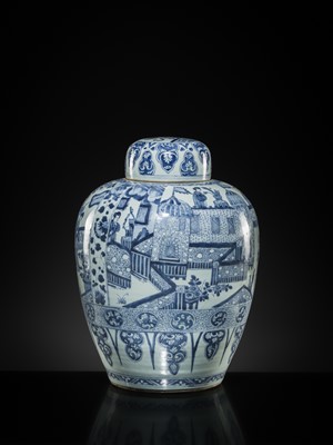 Lot 26 - A LARGE BLUE AND WHITE ‘LADIES’ JAR AND COVER, KANGXI PERIOD