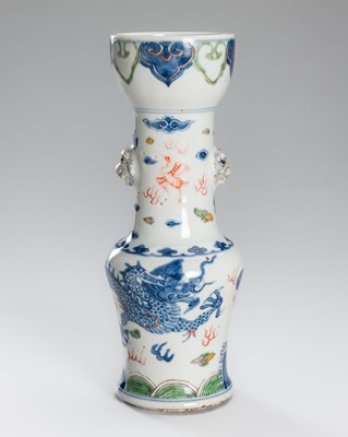 Lot 1164 - A WUCAI GLAZED PORCELAIN VASE, 19TH CENTURY