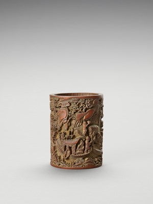 Lot 844 - A CARVED BAMBOO BITONG BRUSHPOT, 20th CENTURY