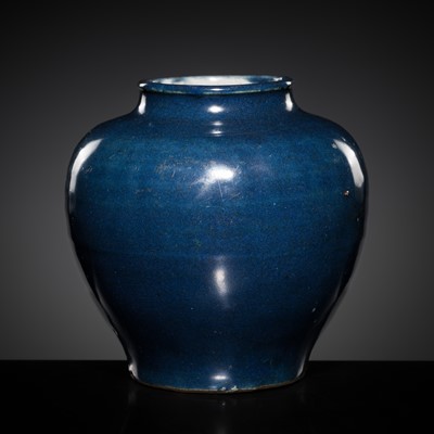 Lot 241 - A BLUE GLAZED POTTERY JAR, EARLY MING DYNASTY