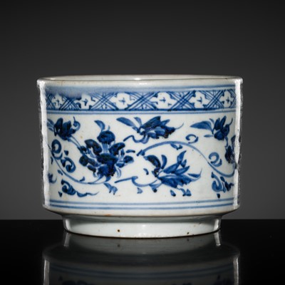 Lot 230 - A BLUE AND WHITE PORCELAIN ‘FLORAL’ CENSER, YUAN DYNASTY