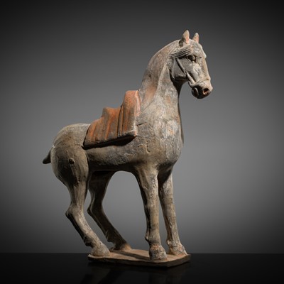 Lot 198 - A PAINTED GRAY POTTERY FIGURE OF A HORSE, TANG DYNASTY