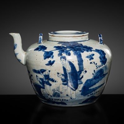 Lot 244 - A BLUE AND WHITE 'BOYS' TEAPOT AND COVER, EARLY QING DYNAST