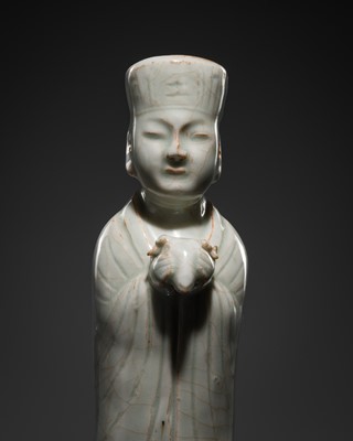 Lot 232 - A QINGBAI POTTERY ‘GOAT’ ZODIAC FIGURE, YUAN DYNASTY