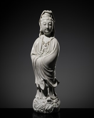 Lot 269 - A DEHUA PORCELAIN FIGURE OF STANDING GUANYIN, QING DYNASTY